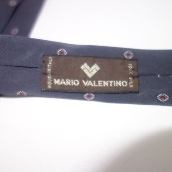 Vintage Mario Valentino 100% Italian Silk Men's Neck Tie Gray Blue Geometric - Picture 5 of 8